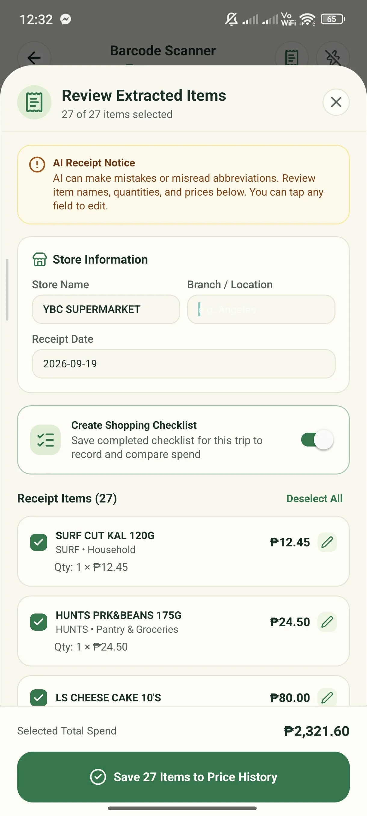 Multi-Item Receipt Scanner - Step 3: Review & Save Checklist