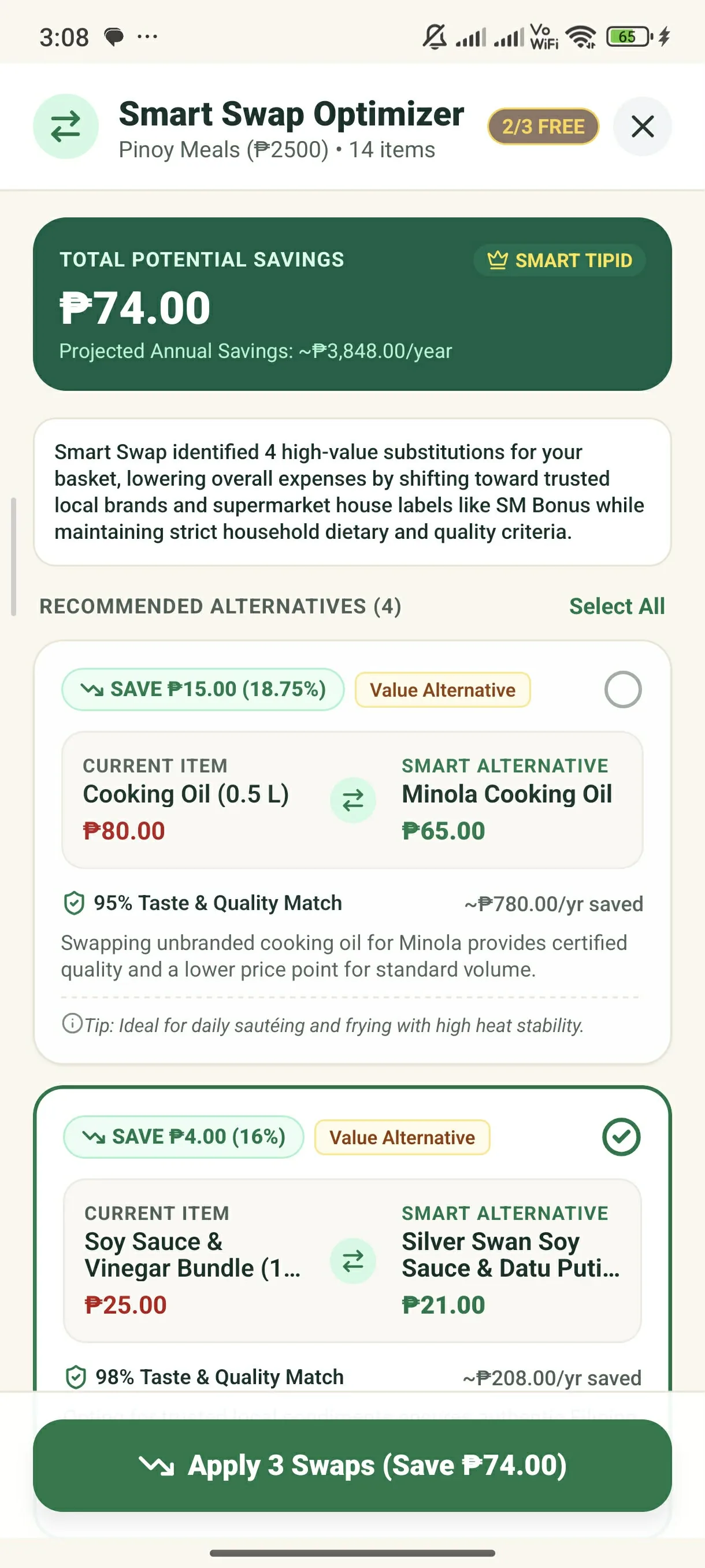 Smart Swap AI - Step 3: Apply Savings in 1 Tap