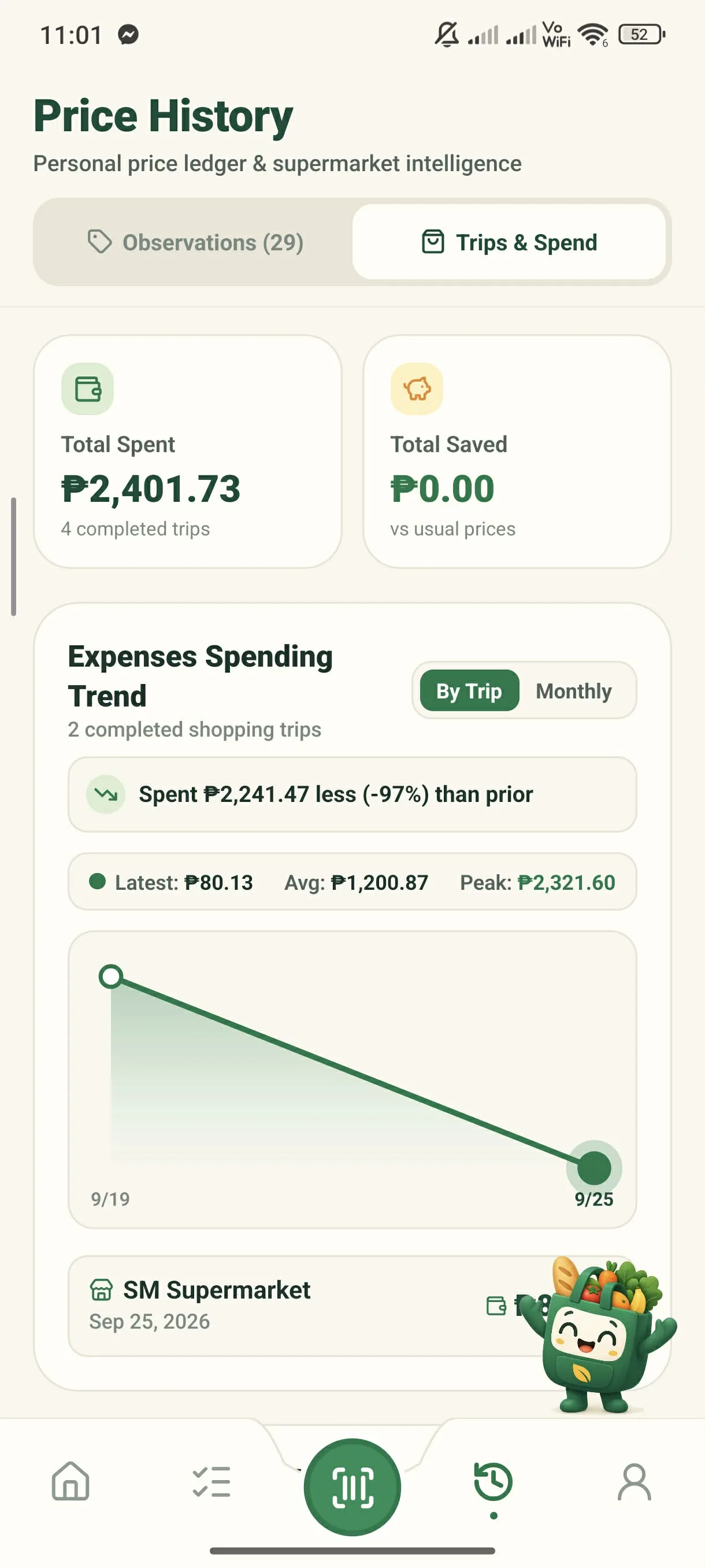 Price History & Restock Memory - Step 3: Review Trips & Total Spend